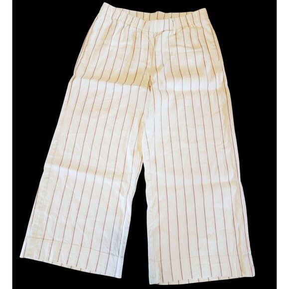 J. Jill S Cropped Pants‎ Beige StripedPull-Onn Wide Leg Linen Elastic Waist - Picture 3 of 5